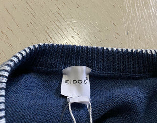 Neu mit Etikett: 425 $ Eidos Herren-Pullover aus Wolle mit Vertragskragen und Rundhalsausschnitt, leuchtendes Blau, L