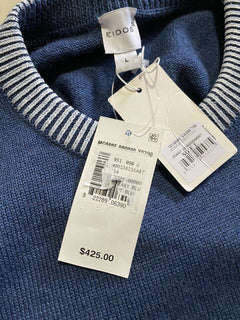 Neu mit Etikett: 425 $ Eidos Herren-Pullover aus Wolle mit Vertragskragen und Rundhalsausschnitt, leuchtendes Blau, L
