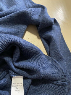 Neu mit Etikett: 425 $ Eidos Herren-Pullover aus Wolle mit Vertragskragen und Rundhalsausschnitt, leuchtendes Blau, L