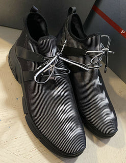 Neue $750 PRADA Herren Logo Knit Row Sneakers Schuhe Schwarz 10,5 US/43,5 Eu Italien