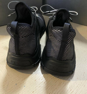 Neue $750 PRADA Herren Logo Knit Row Sneakers Schuhe Schwarz 10,5 US/43,5 Eu Italien