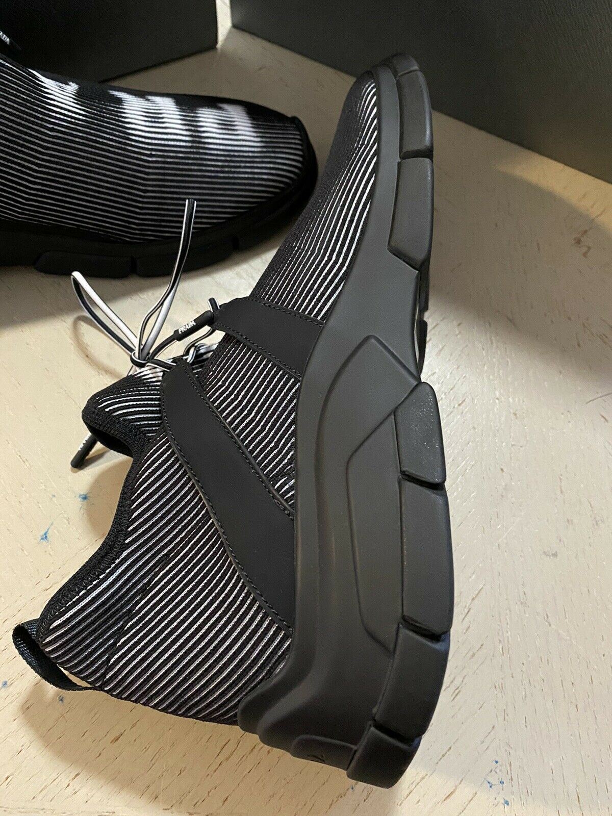 New $750 PRADA Men Logo Knit Row Sneakers Shoes Black 10.5 US/43.5 Eu Italy