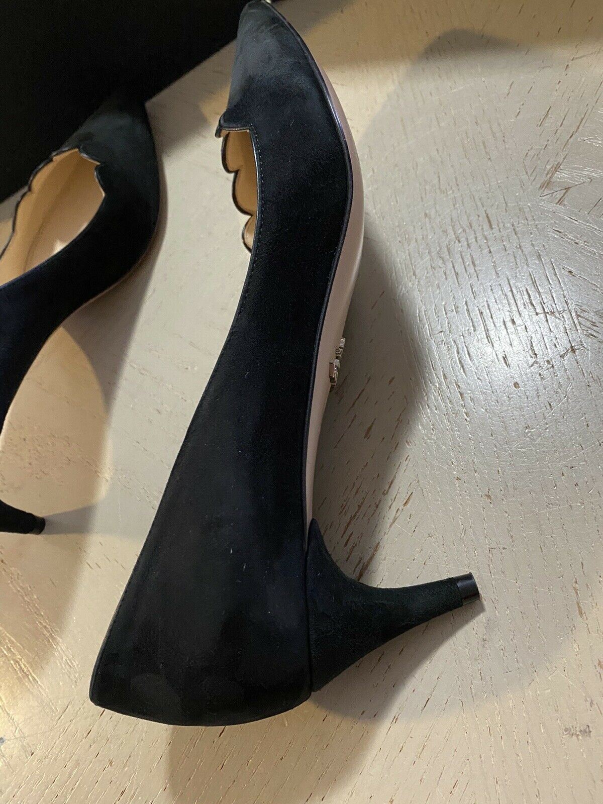 NIB $750 PRADA Women Scallop Suede Pumps Shoes Black 8.5 US/38.5 Eu Italy