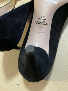 NIB $ 750 PRADA Damen Scallop Wildleder Pumps Schuhe Schwarz 8,5 US/38,5 Eu Italien