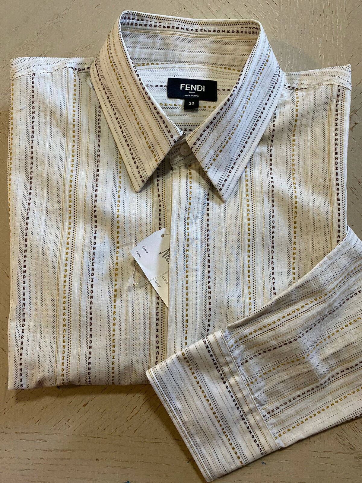 Новая мужская рубашка Fendi в горошек Micro Fendi Ls за 550 долларов LT, коричневая, размер 39, Италия