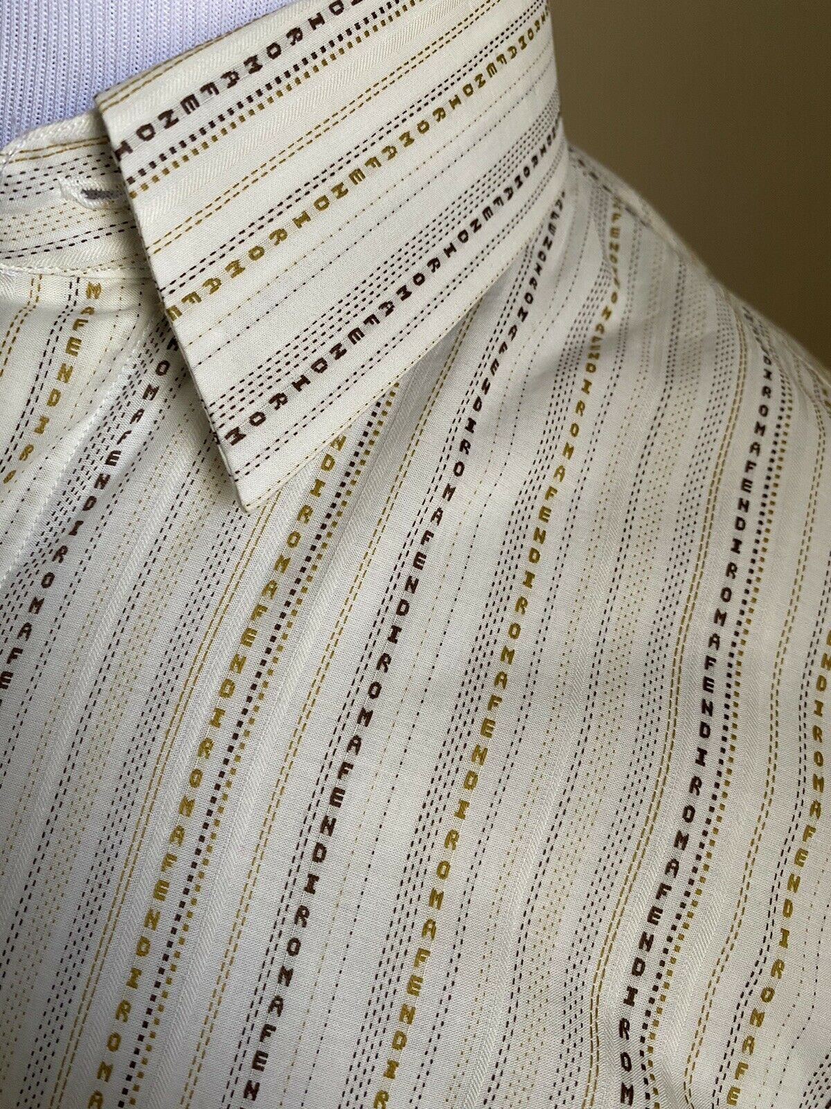 Новая мужская рубашка Fendi в горошек Micro Fendi Ls за 550 долларов LT, коричневая, размер 39, Италия