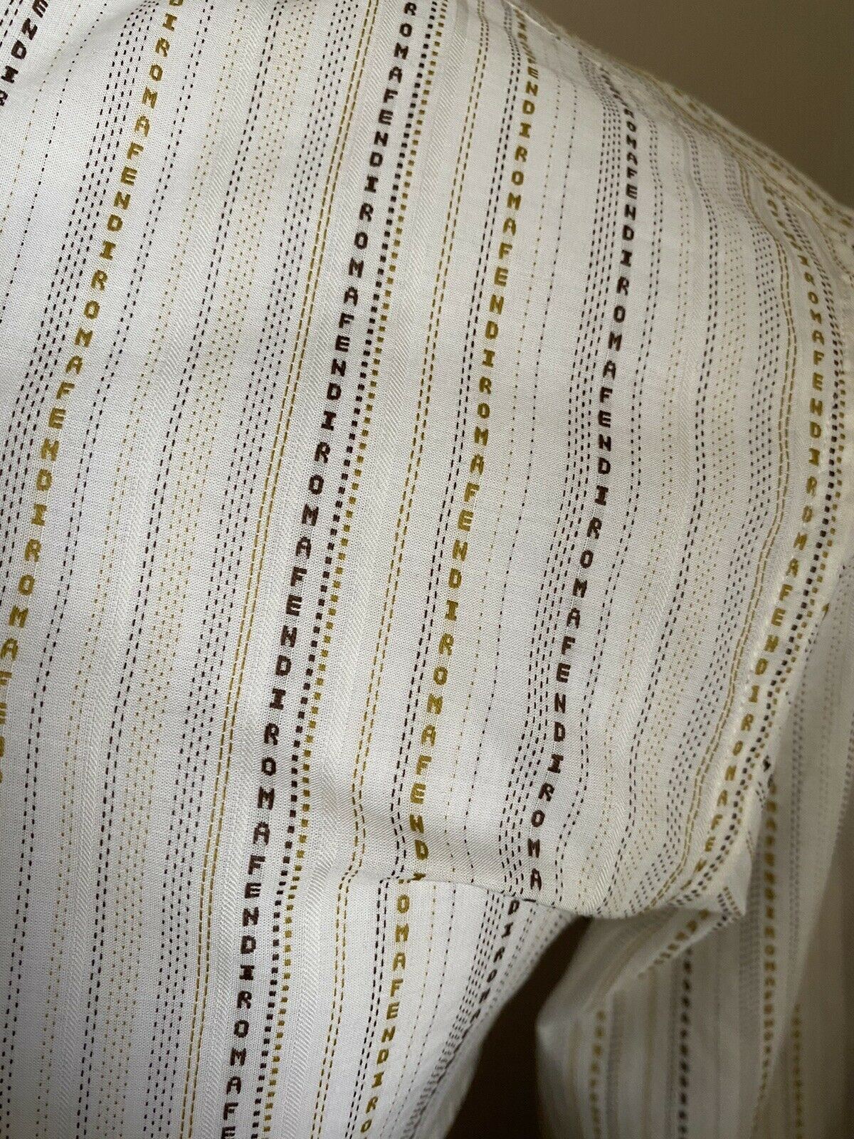 Neues $550 Fendi Herren Dot Stripe Micro Fendi Ls Hemd LT Braun Größe 39 Italien