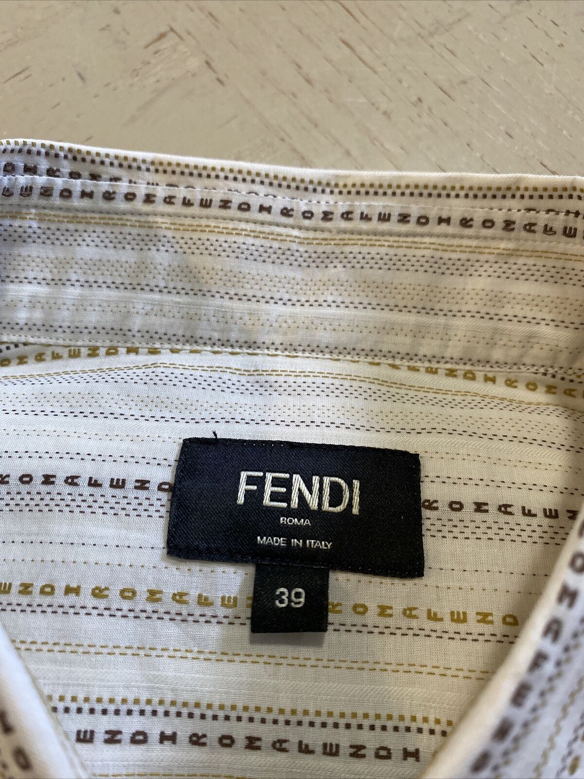 New $550 Fendi Men Dot Stripe Micro Fendi Ls Shirt LT Brown Size 39 Italy