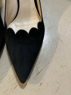 NIB $ 750 PRADA Damen Scallop Wildleder Pumps Schuhe Schwarz 8 US/38 Eu Italien