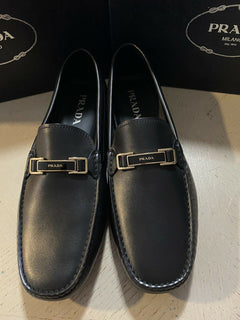 Neue PRADA Herren Leder Driver Loafers Schuhe Schwarz 13 US Italien