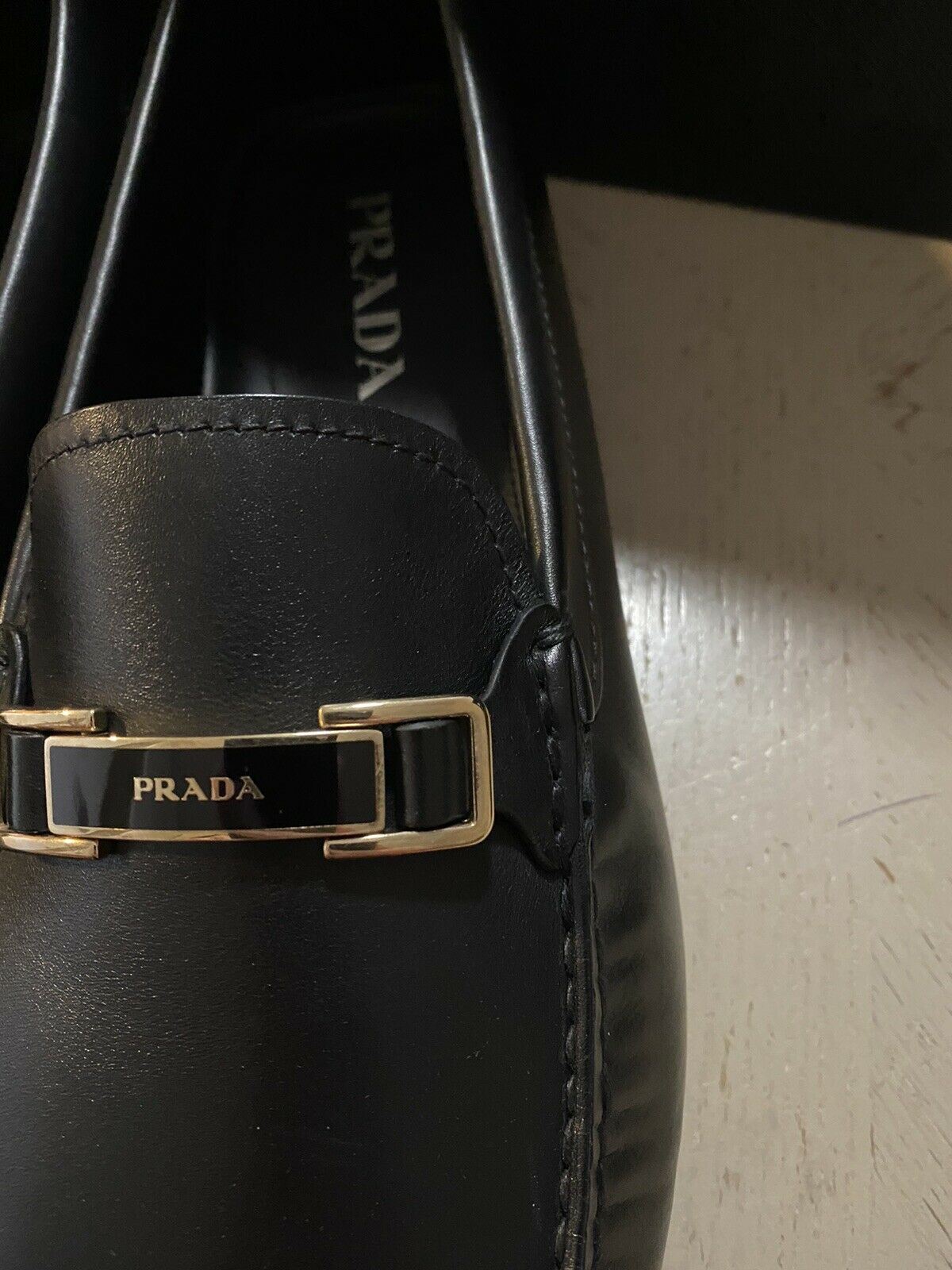 New PRADA Men’s Leather Driver Loafers Shoes Black 13 US Italy