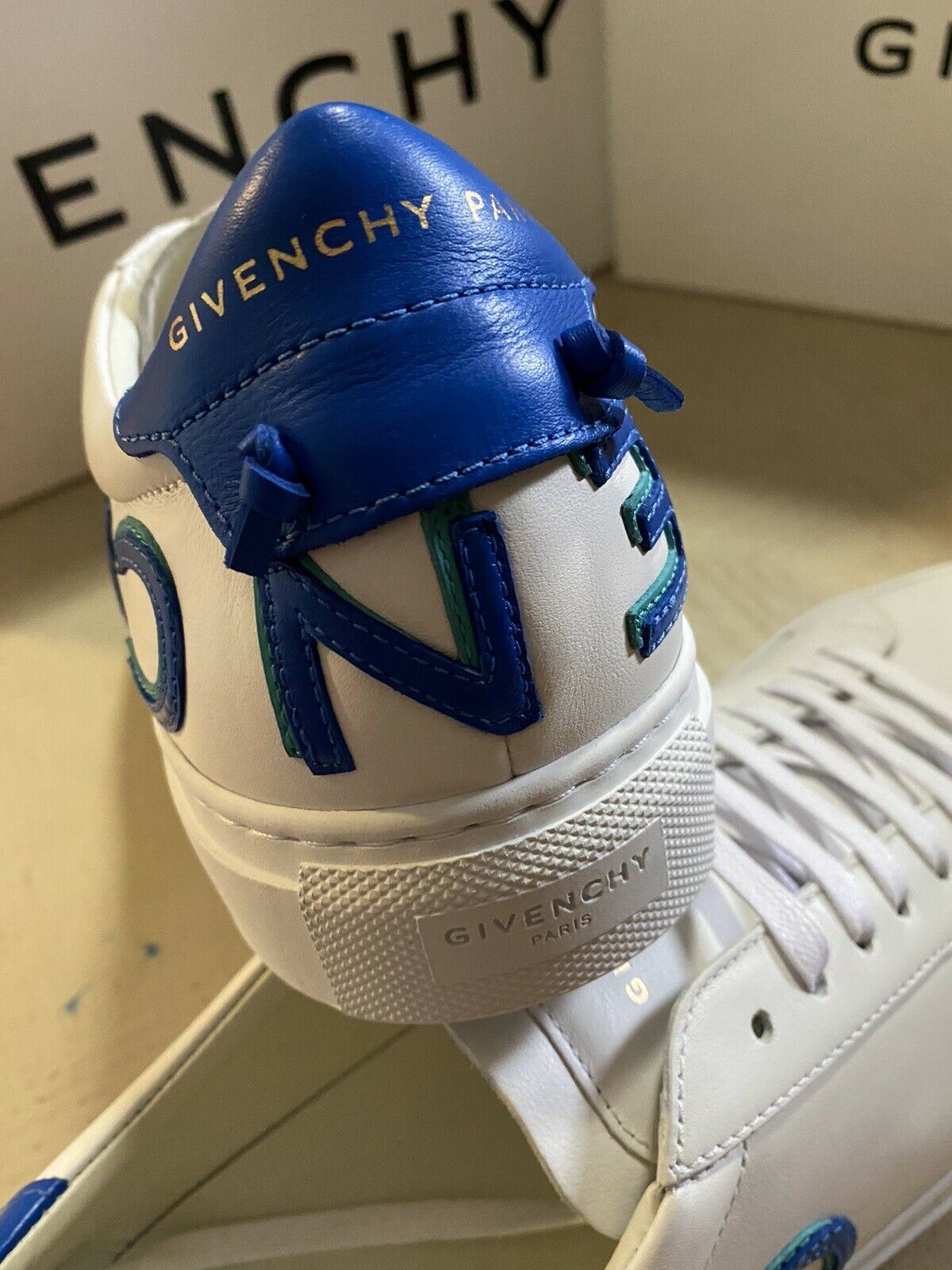 NIB Givenchy Men Leather Urban Street Sneakers Shoes White/Blue 9 US / 42 EU