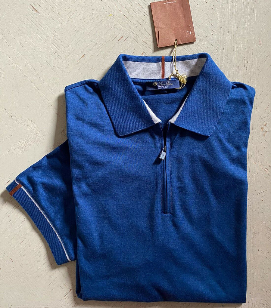 NWT $735 Loro Piana Cotton/Polyester Sort Sleeve Polo Shirt Blue Size M