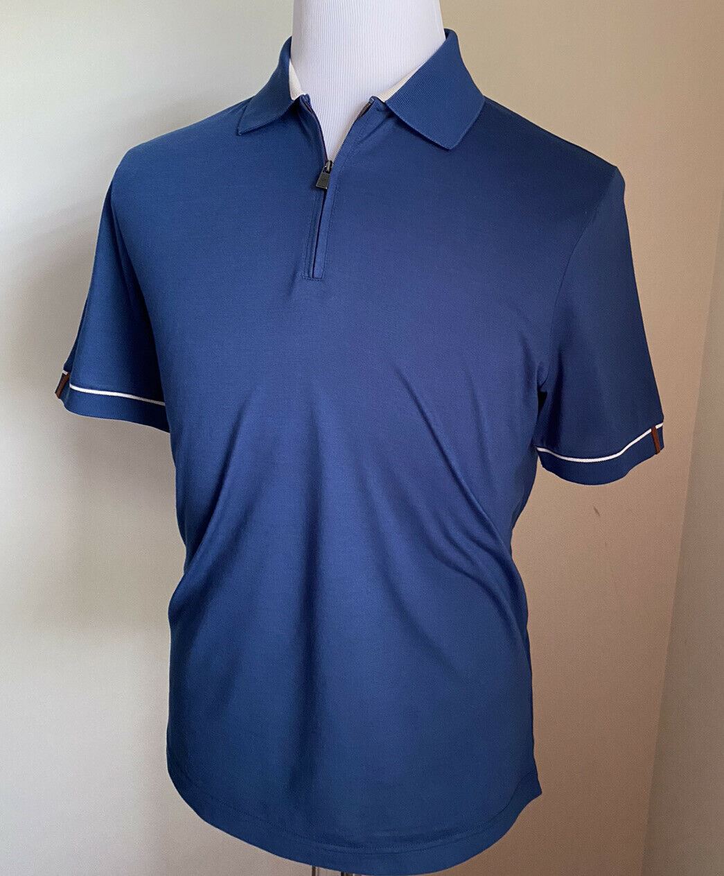 СЗТ $735 Loro Piana Рубашка поло из хлопка/полиэстера с сортированными рукавами, синяя, размер M