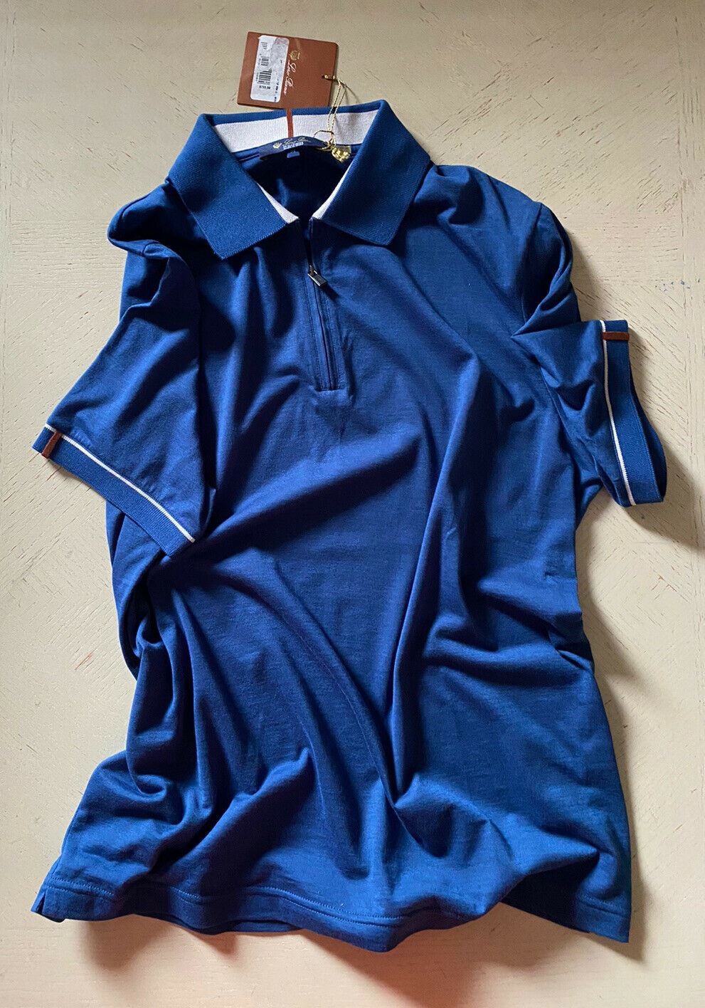 СЗТ $735 Loro Piana Рубашка поло из хлопка/полиэстера с сортированными рукавами, синяя, размер M