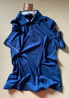 NWT $735 Loro Piana Cotton/Polyester Sort Sleeve Polo Shirt Blue Size M