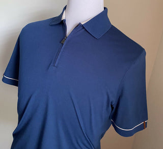 NWT $735 Loro Piana Cotton/Polyester Sort Sleeve Polo Shirt Blue Size M