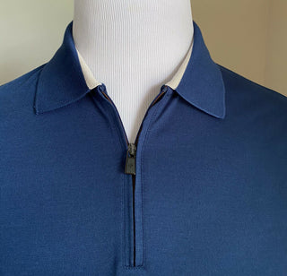 NWT $735 Loro Piana Cotton/Polyester Sort Sleeve Polo Shirt Blue Size M
