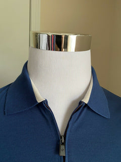 NWT $735 Loro Piana Cotton/Polyester Sort Sleeve Polo Shirt Blue Size M