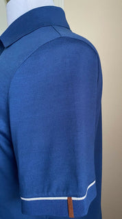 NWT $735 Loro Piana Cotton/Polyester Sort Sleeve Polo Shirt Blue Size M