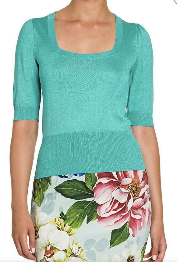 Новая блузка с трикотажным верхом Dolce&amp;Gabbana с квадратным вырезом, бирюзовый цвет, 775 долларов США 44/10