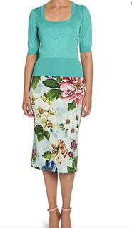New $775 Dolce&Gabbana Squareneck Knit Top Blouse Turquoise 44/10