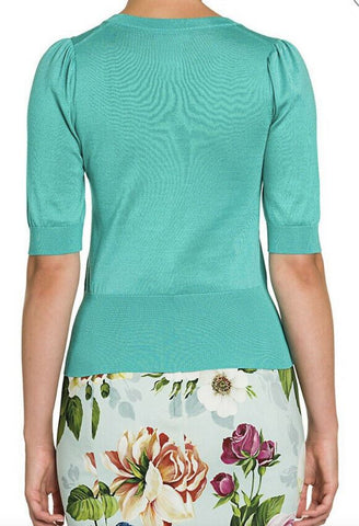 New $775 Dolce&Gabbana Squareneck Knit Top Blouse Turquoise 44/10
