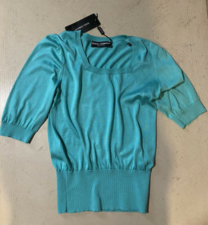 New $775 Dolce&Gabbana Squareneck Knit Top Blouse Turquoise 44/10