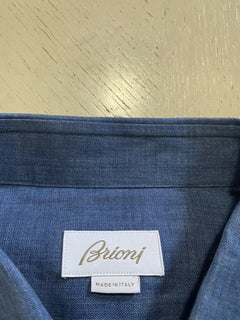 NWT $500 Brioni Mens Sort Sleeve Linen Dress Shirt Blue Size L Italy