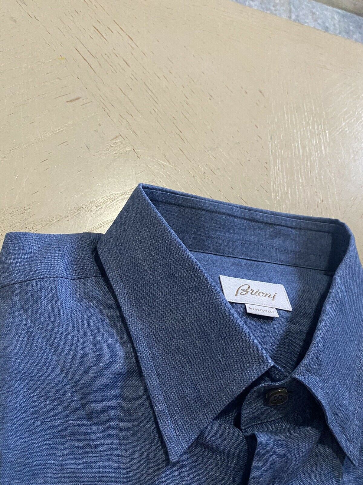 NWT $500 Мужская льняная классическая рубашка Brioni с цветными рукавами, синяя, размер L, Италия