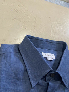 NWT $500 Brioni Mens Sort Sleeve Linen Dress Shirt Blue Size L Italy