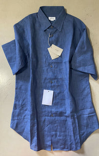 NWT $500 Brioni Mens Sort Sleeve Linen Dress Shirt Blue Size L Italy