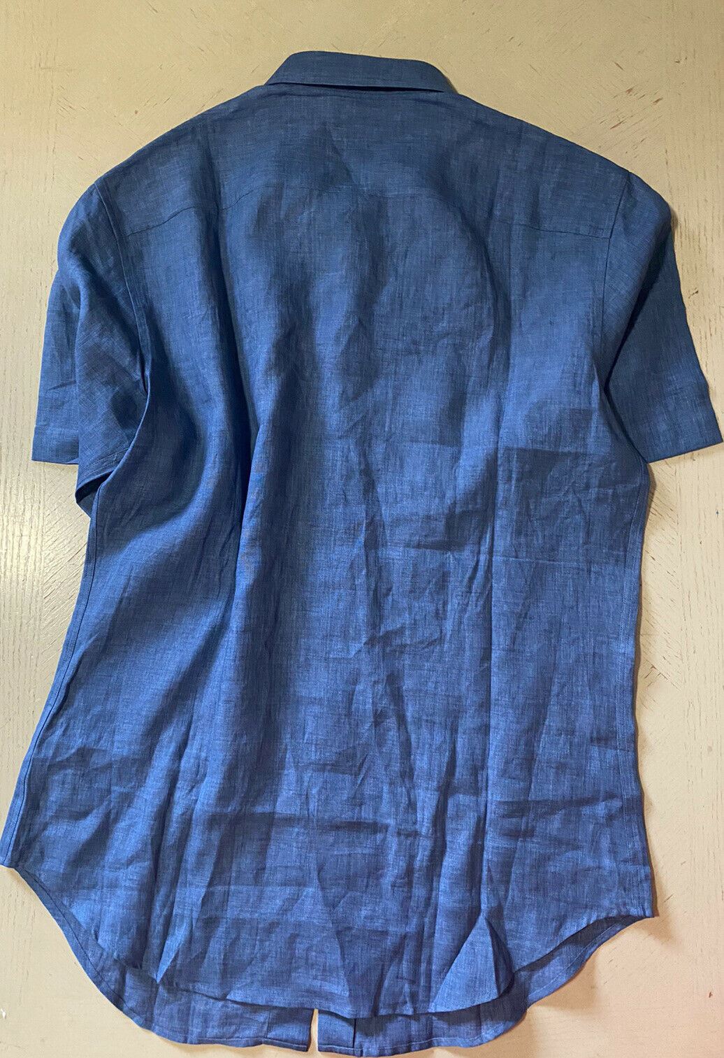 NWT $500 Brioni Mens Sort Sleeve Linen Dress Shirt Blue Size L Italy