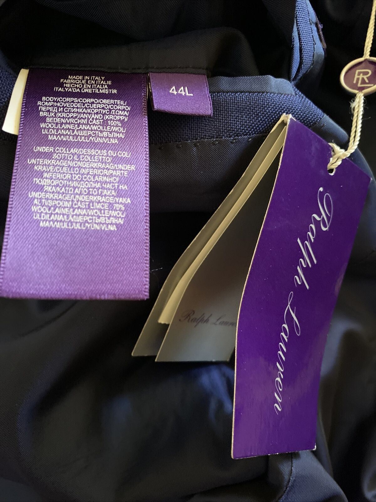Neu $3295 Ralph Lauren Purple Label Herrenanzug Blau 44L US/54L Eu Italien