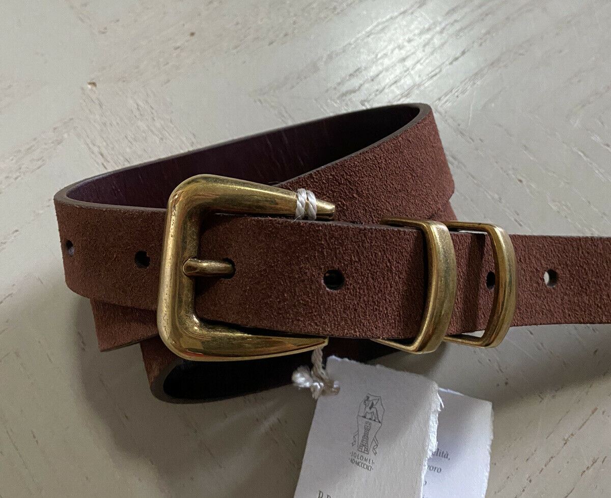 New $595 Brunello Cucinelli Mens Suede/Leather  Belt DK Brown 110/44  Italy