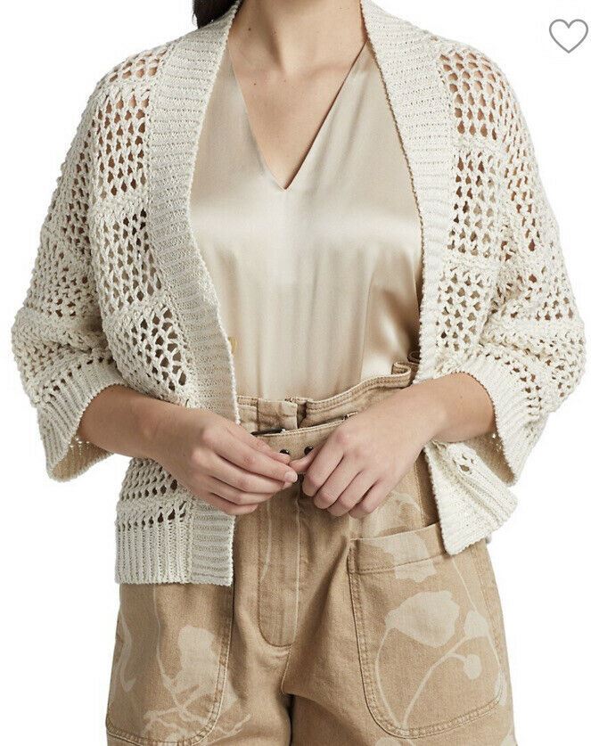 New $2595 Brunello Cucinelli Women Open Weave Cardigan Color Oatmeal Size XS
