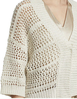 New $2595 Brunello Cucinelli Women Open Weave Cardigan Color Oatmeal Size XS