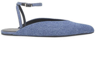 NIB $ 650 Balenciaga Knöchelriemen-Denim-Flachsandalen-Schuhe Blau 9,5 US/39,5 E Italien