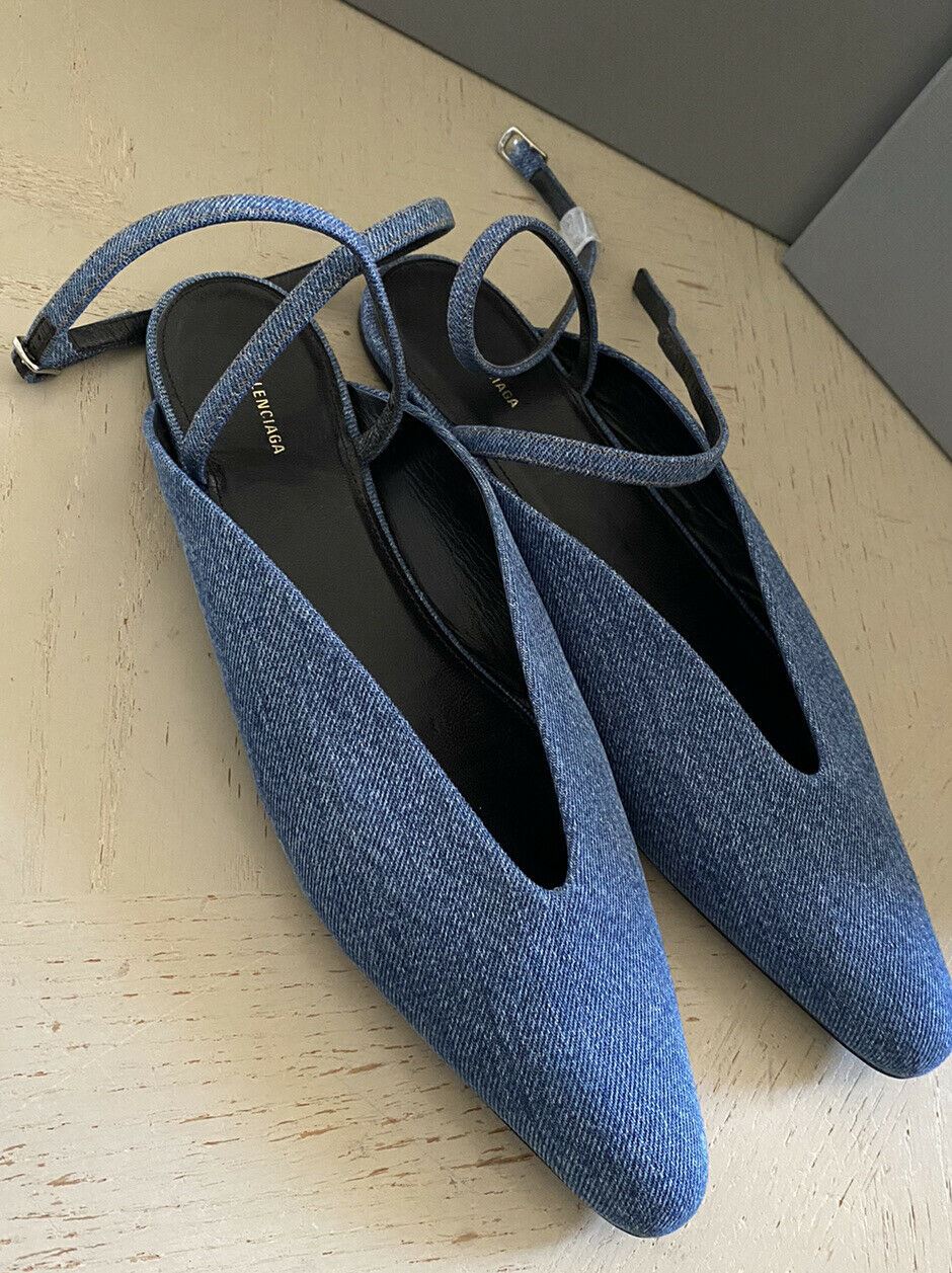 NIB $650 Balenciaga Ankle-Strap Denim Flat Sandal Shoes Blue 9.5 US/39.5 E Italy