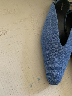 NIB $ 650 Balenciaga Knöchelriemen-Denim-Flachsandalen-Schuhe Blau 9,5 US/39,5 E Italien