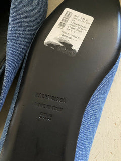 NIB $ 650 Balenciaga Knöchelriemen-Denim-Flachsandalen-Schuhe Blau 9,5 US/39,5 E Italien