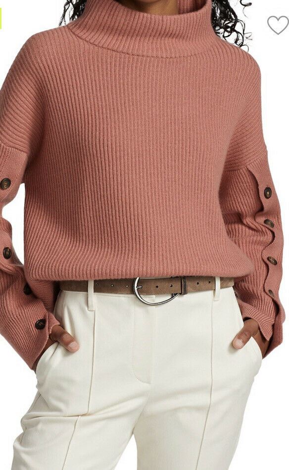 New $3795 Brunello Cucinelli Button-Sleeve Cashmere Sweater Color Salmon Size S