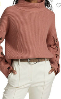 New $3795 Brunello Cucinelli Button-Sleeve Cashmere Sweater Color Salmon Size S