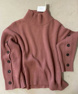 New $3795 Brunello Cucinelli Button-Sleeve Cashmere Sweater Color Salmon Size S