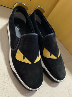 Neue $700 Fendi Herren Monster Wildleder/Leder Sneakers Schuhe Schwarz/Gelb 12 US Italien