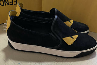 Neue $700 Fendi Herren Monster Wildleder/Leder Sneakers Schuhe Schwarz/Gelb 12 US Italien