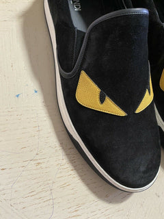 Neue $700 Fendi Herren Monster Wildleder/Leder Sneakers Schuhe Schwarz/Gelb 12 US Italien