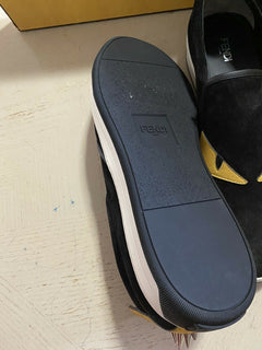 Neue $700 Fendi Herren Monster Wildleder/Leder Sneakers Schuhe Schwarz/Gelb 12 US Italien