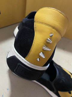 Neue $700 Fendi Herren Monster Wildleder/Leder Sneakers Schuhe Schwarz/Gelb 12 US Italien