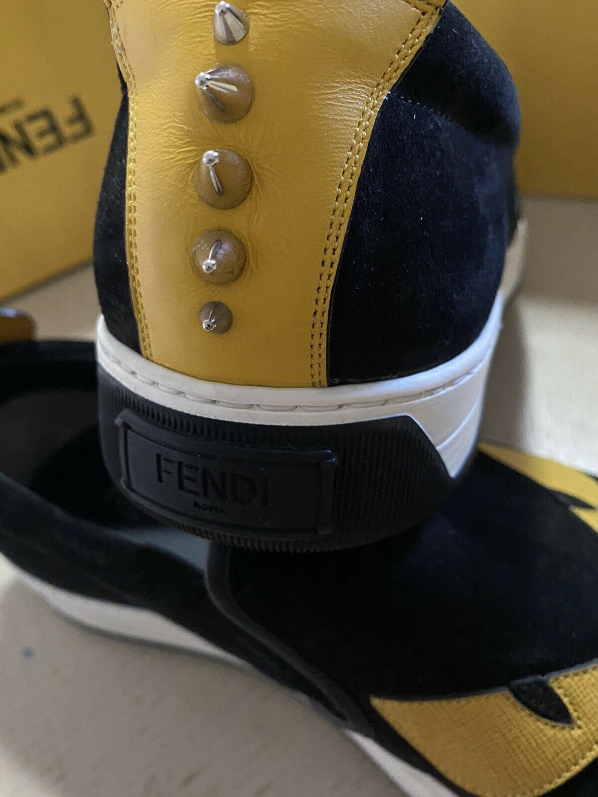 New $700 Fendi Men Monster Suede/Leather Sneakers Shoes Black/Yellow 12 US Italy